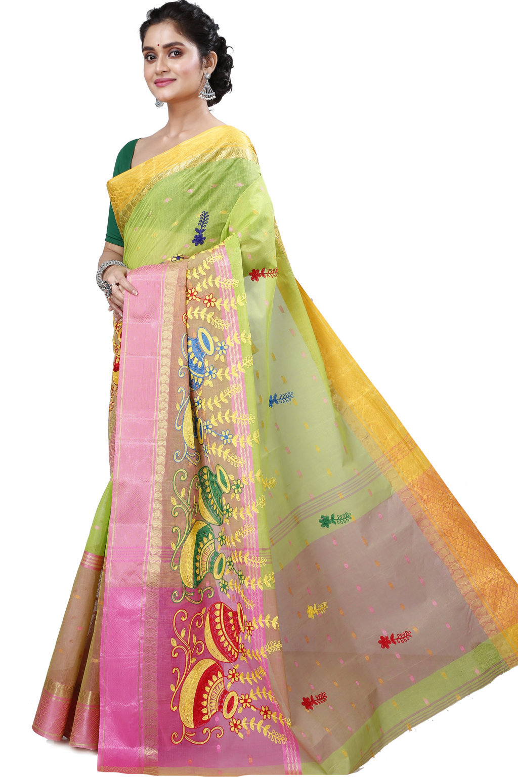 Light Green Pure Cotton Embi_Ganga_Buti Tant Embroidery (1002)